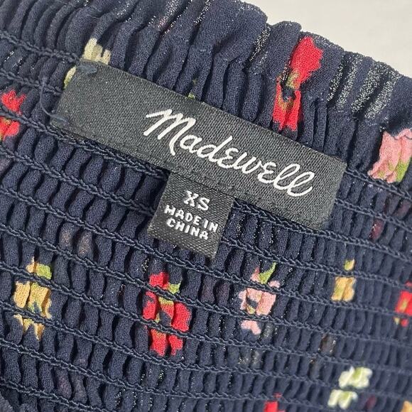 Madewell Navy Blue Floral Halter Smocked Maxi Dress Kimono Floral Deep Indigo XS - Picture 6 of 6